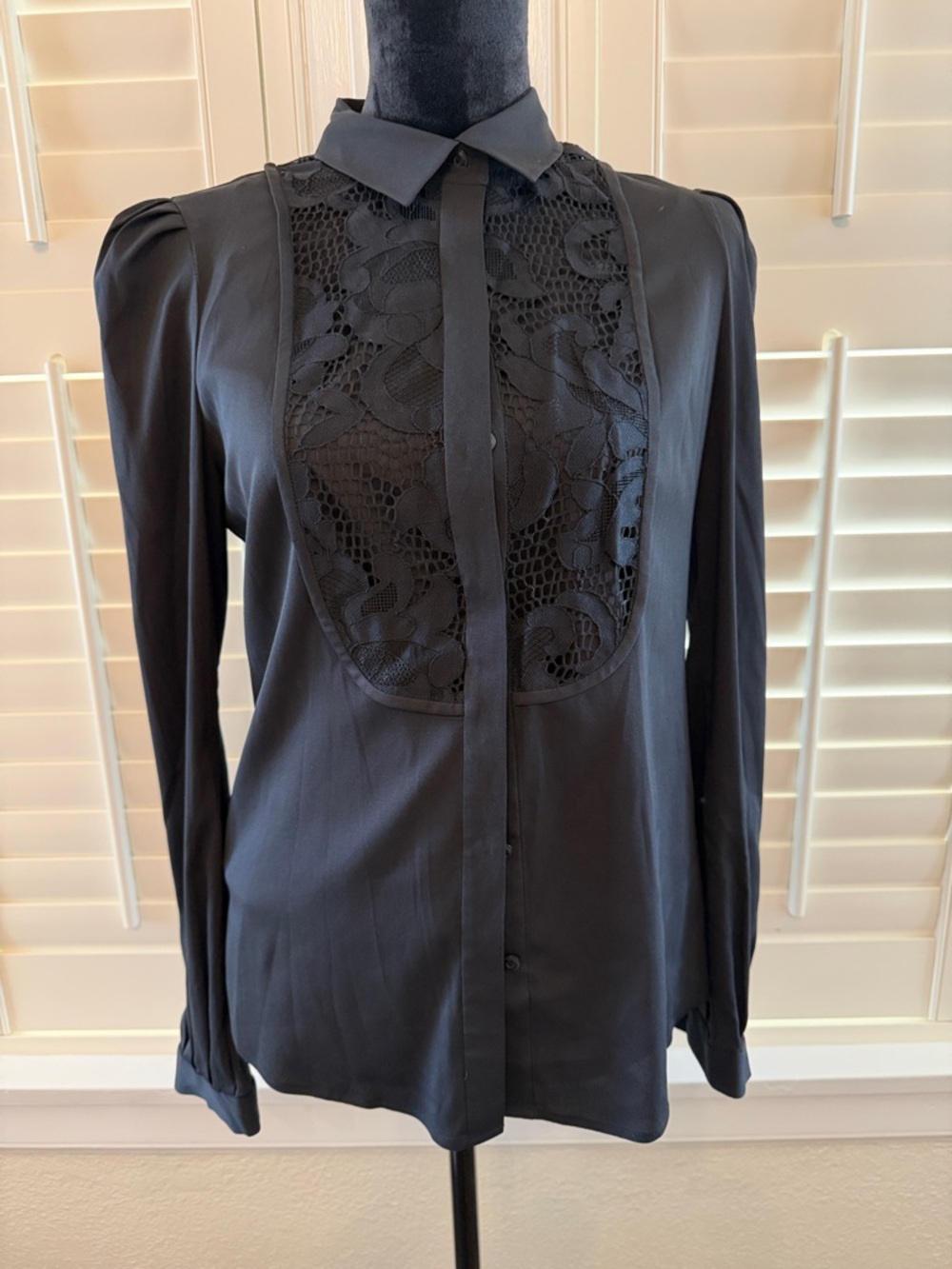 EUC Diane VonFurstenberg Lace Bib Button-Up Blouse Sz 6